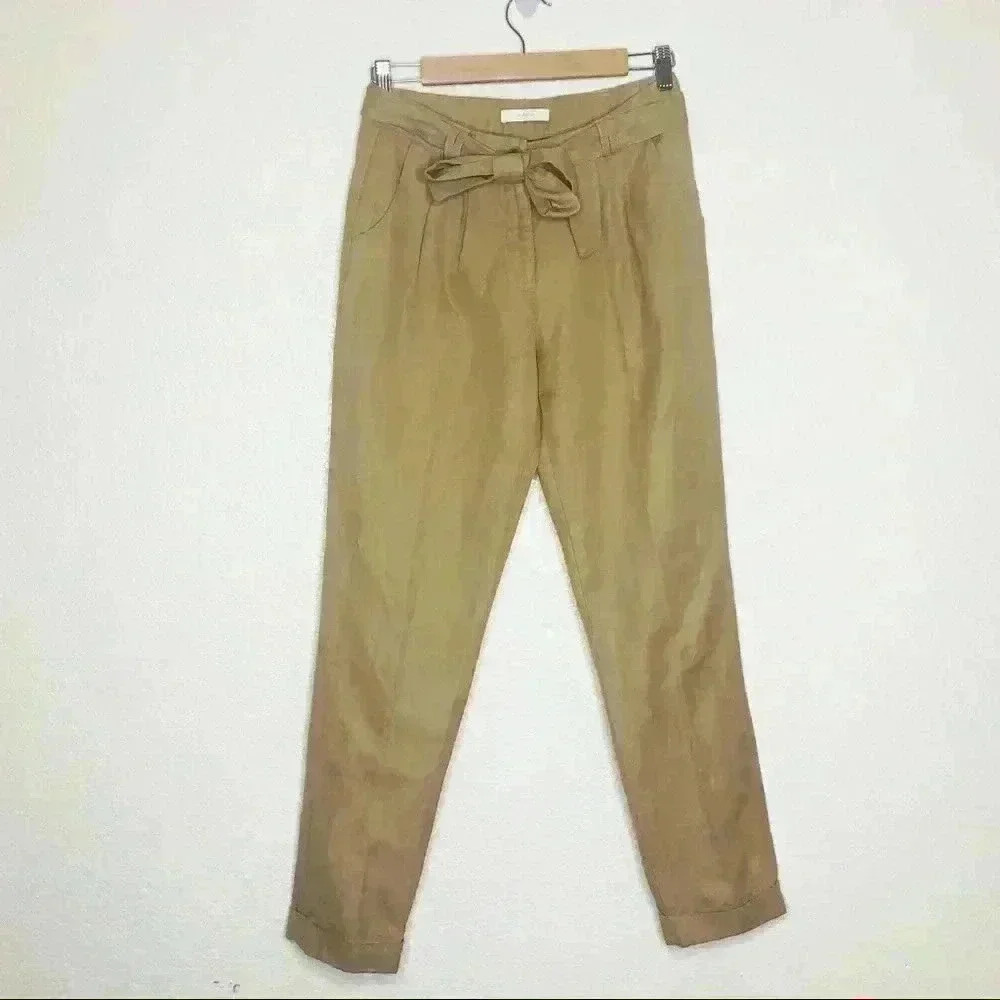 Zapa Pants Tapered Leg Cuffed Pleated Tie Belt